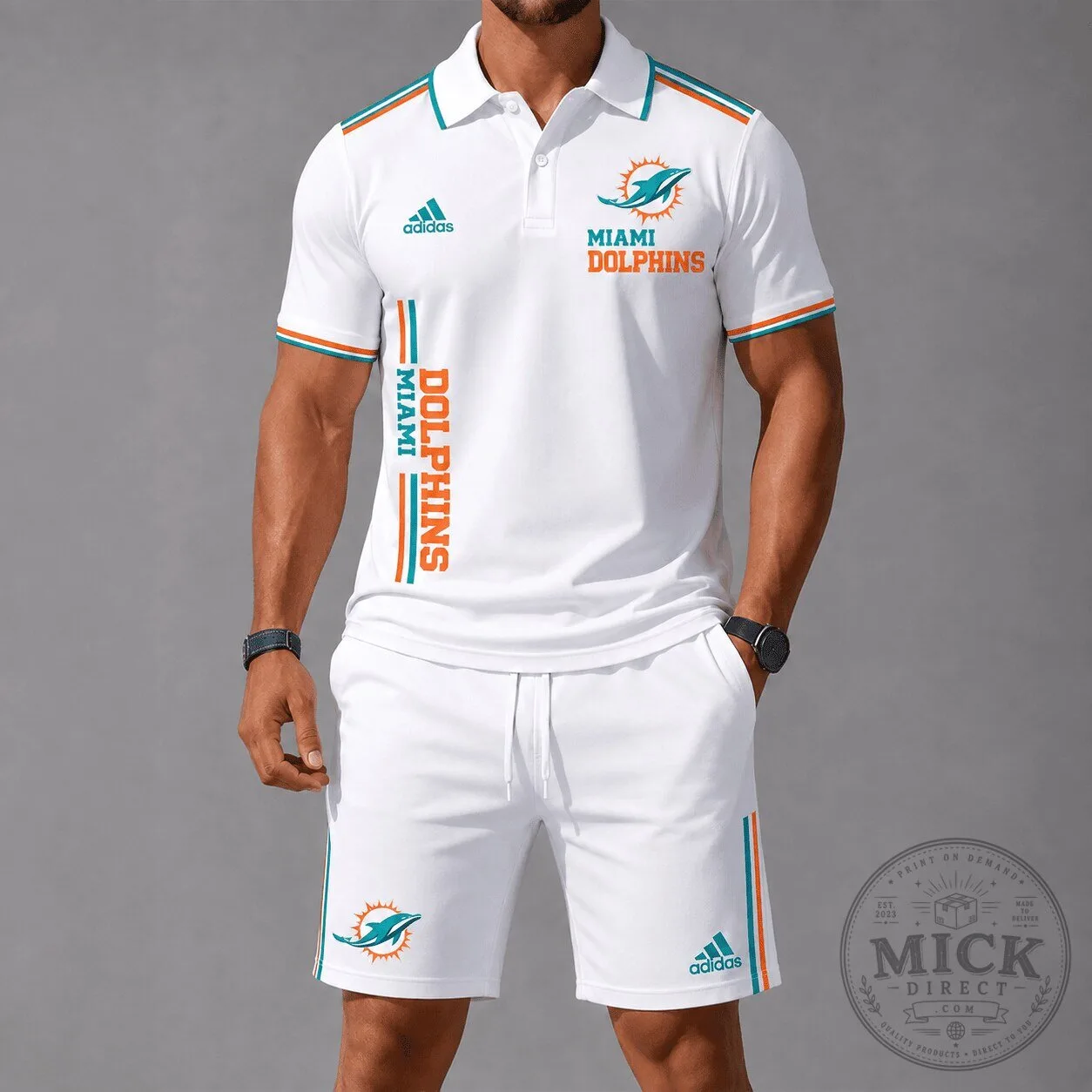 Miami Dolphins NFL Football Team White Polo Shirt and Shorts Set