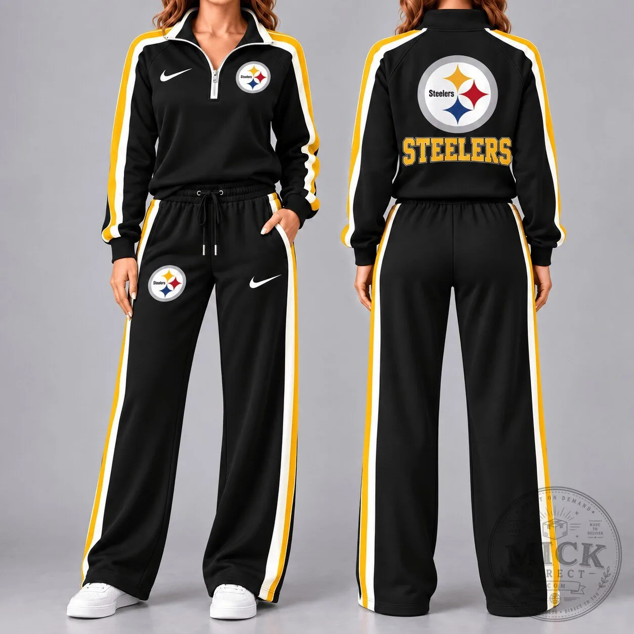 Pittsburgh Steelers Women's Black Quarter-Zip Tracksuit with Side Stripe