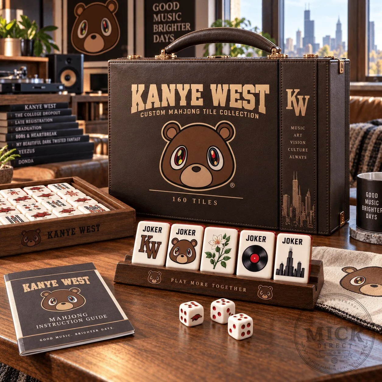 Kanye West Bear Mahjong Tile Game Set with Instruction Guide and Dice
