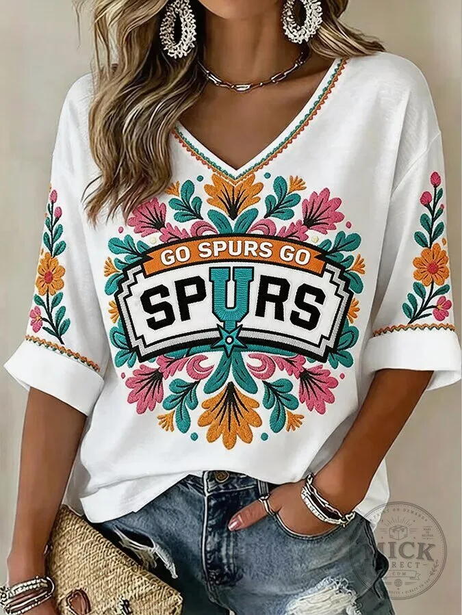 San Antonio Spurs Women's Basketball Fan T-Shirt with Floral Embroidery