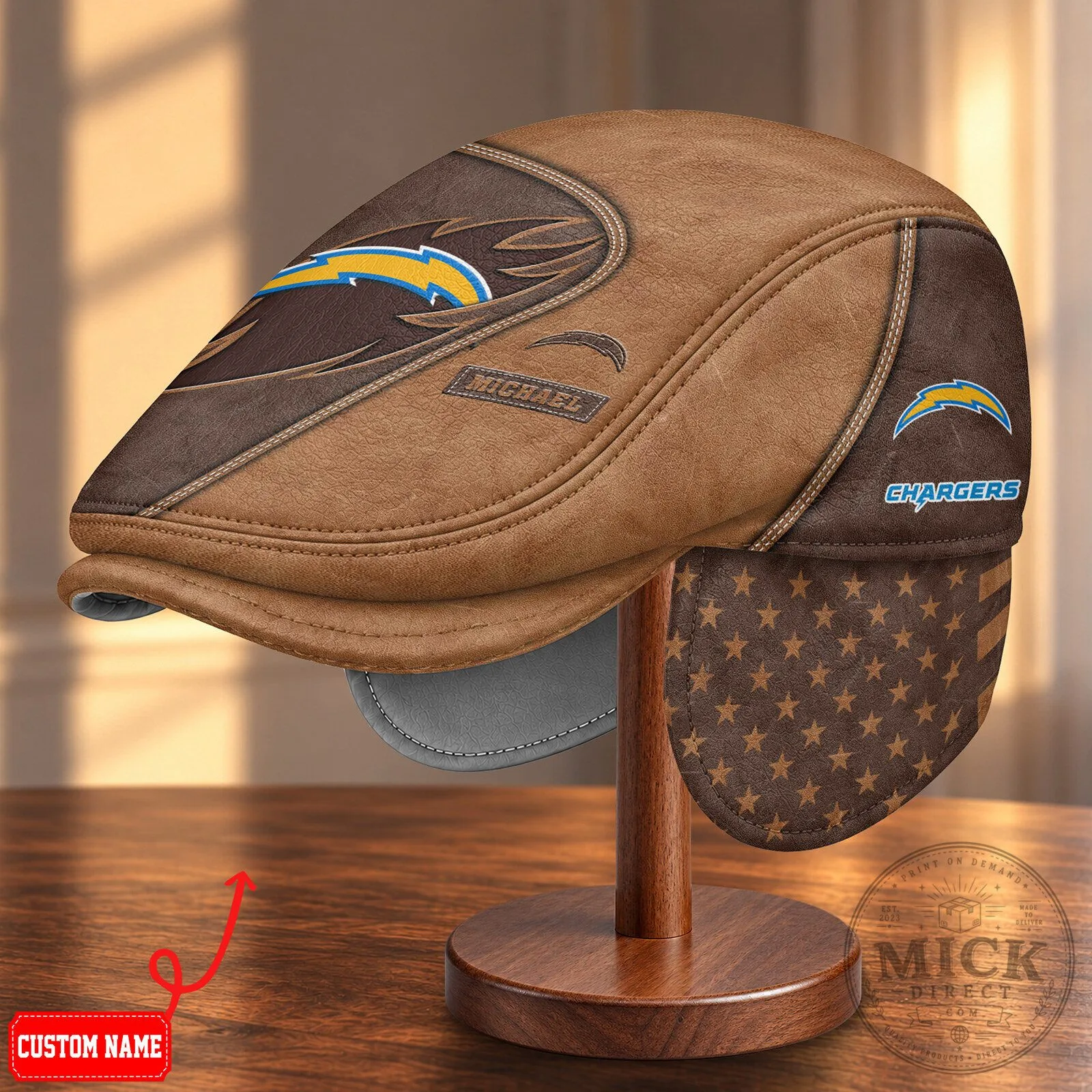 Los Angeles Chargers NFL Flat Cap Hat with Foldable Ear Flaps