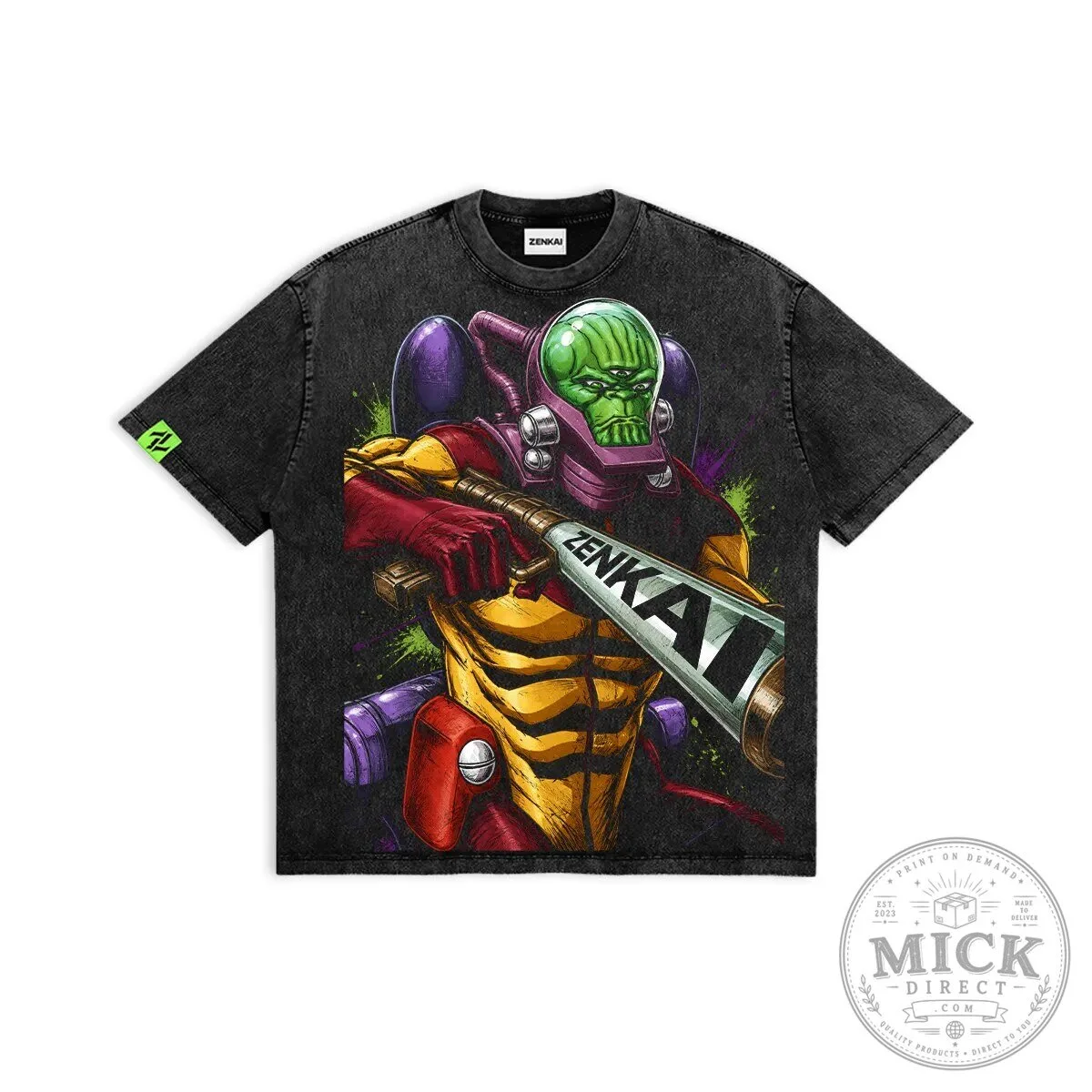 Zenkai Space Racer Alien Warrior Graphic Washed Black T-Shirt