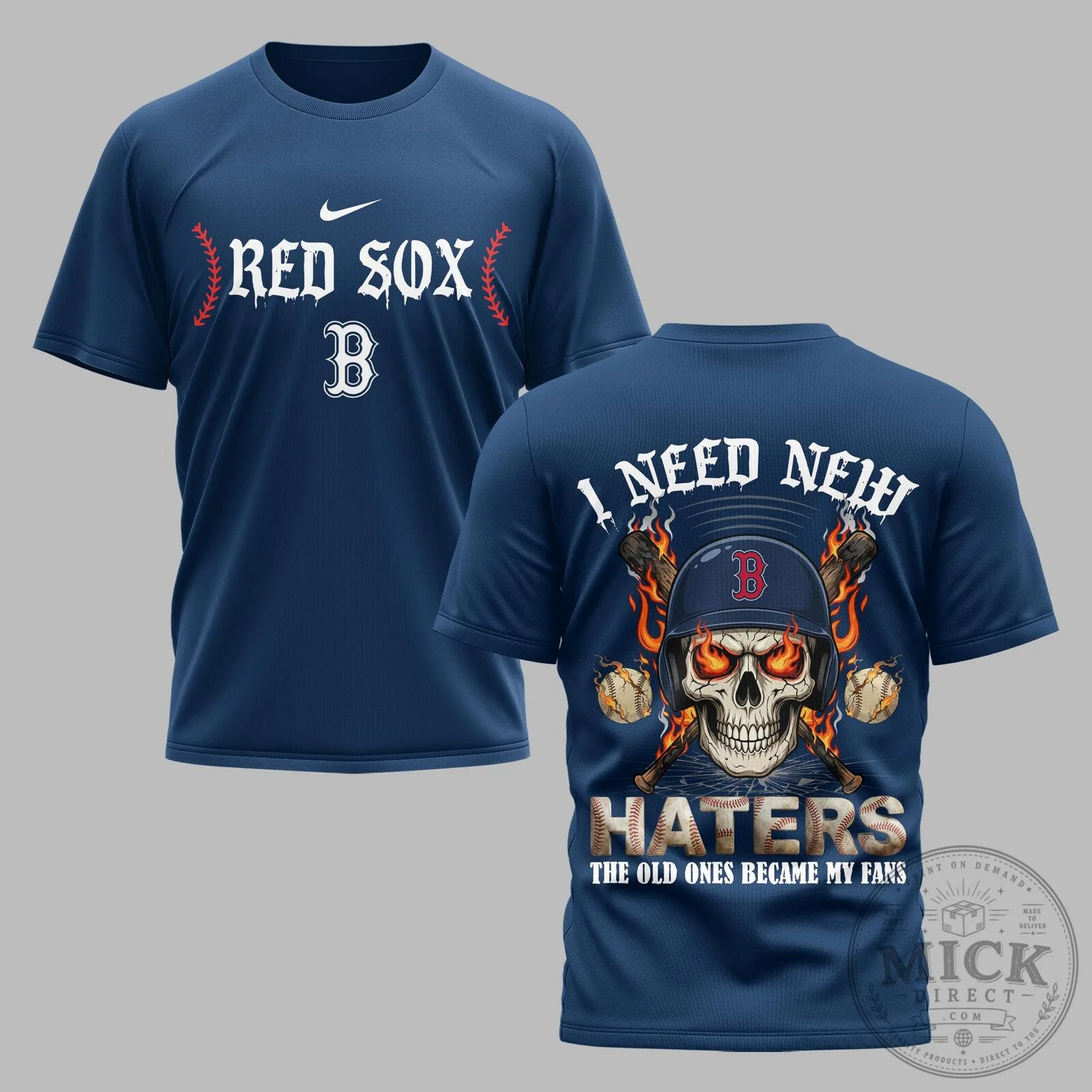 Graphic T-Shirt Featuring Boston Red Sox Baseball Skull Haters Design 2 Graphic T-Shirt Featuring Boston Red Sox Baseball Skull Haters Design