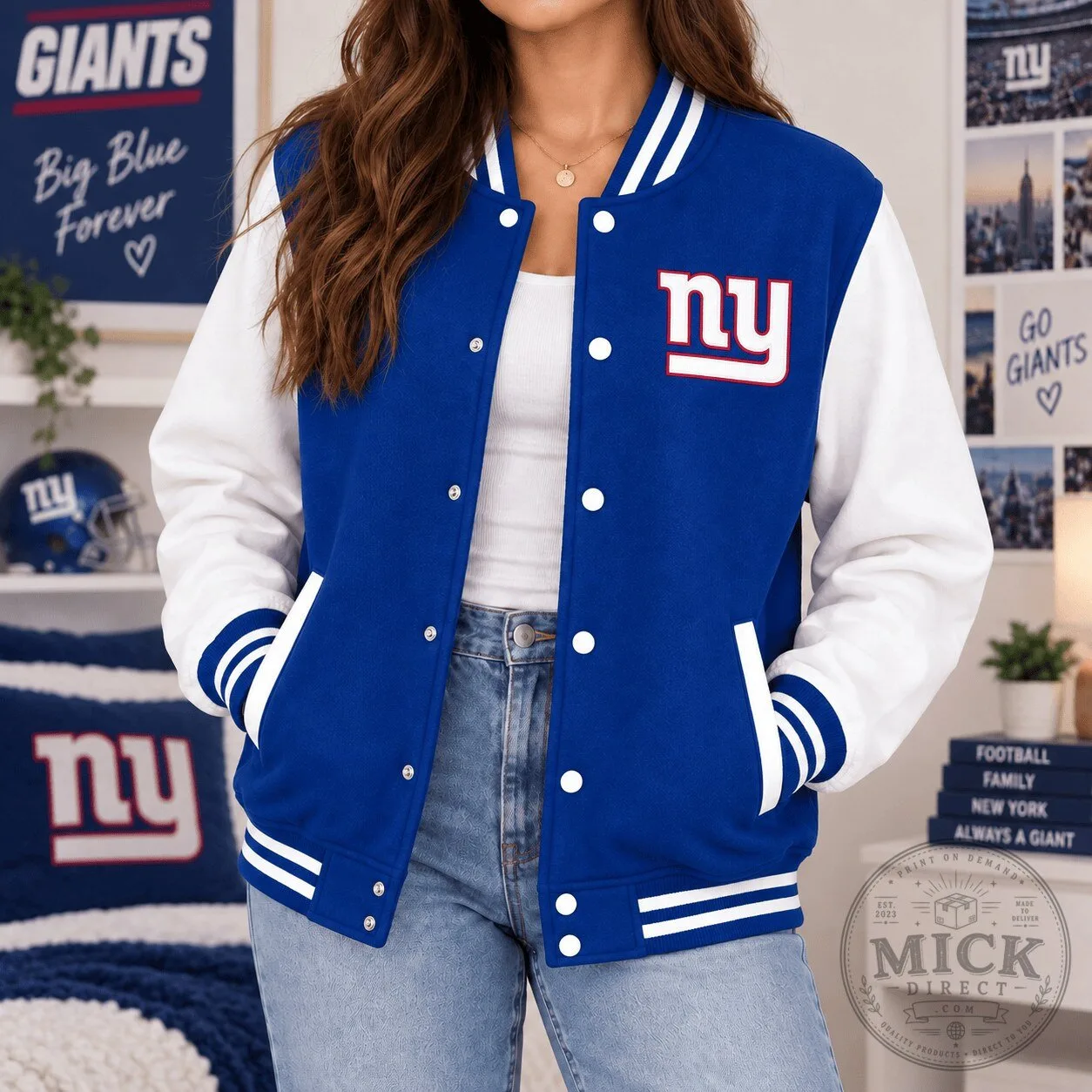 New York Giants NFL Classic Varsity Emblem Bomber Jacket