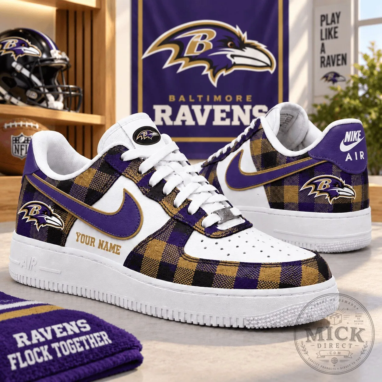Baltimore Ravens Personalized Plaid Pattern Low Top Sneakers