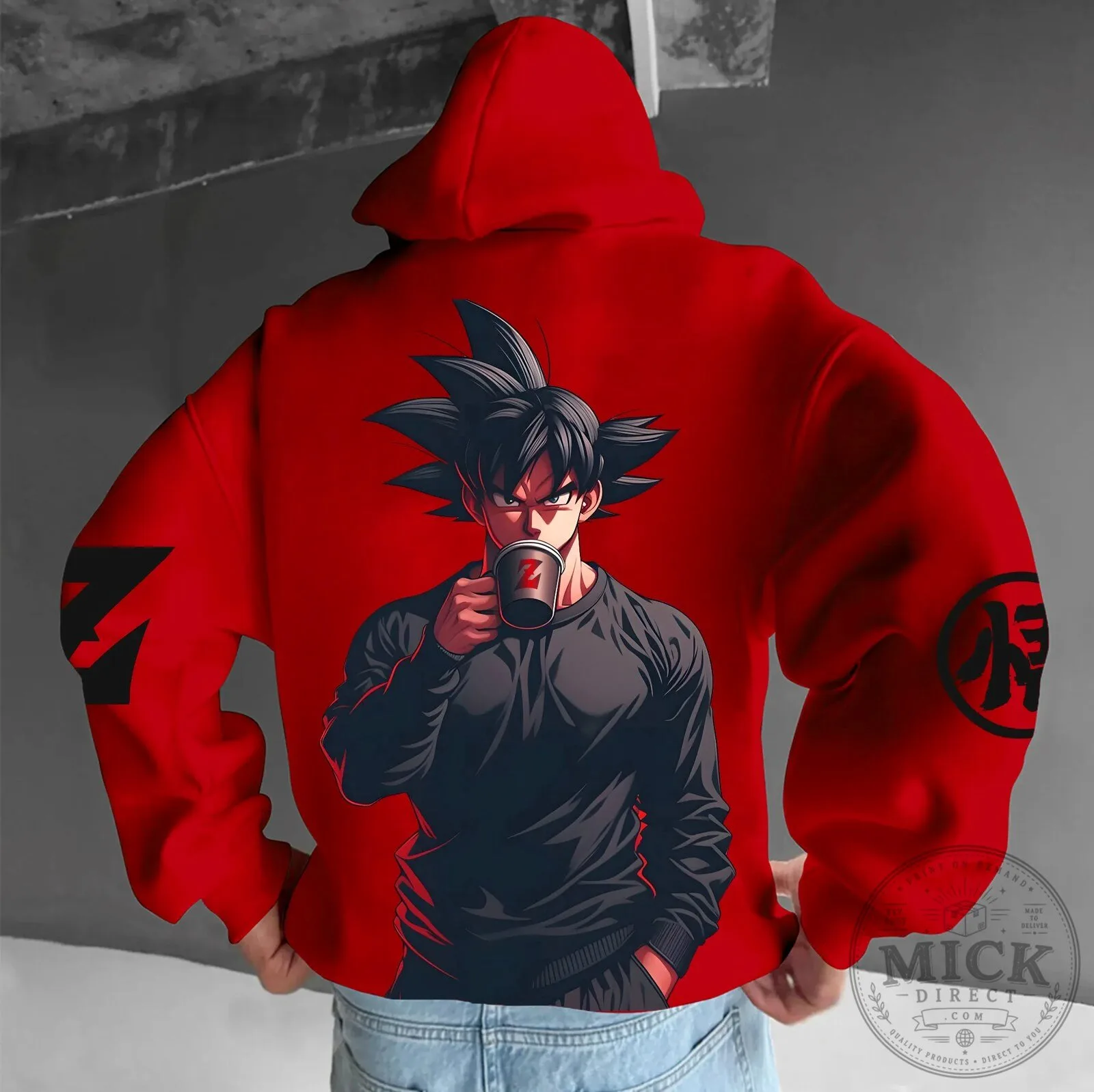 Dragon Ball Z Son Goku Drinking Coffee Anime Red Hoodie