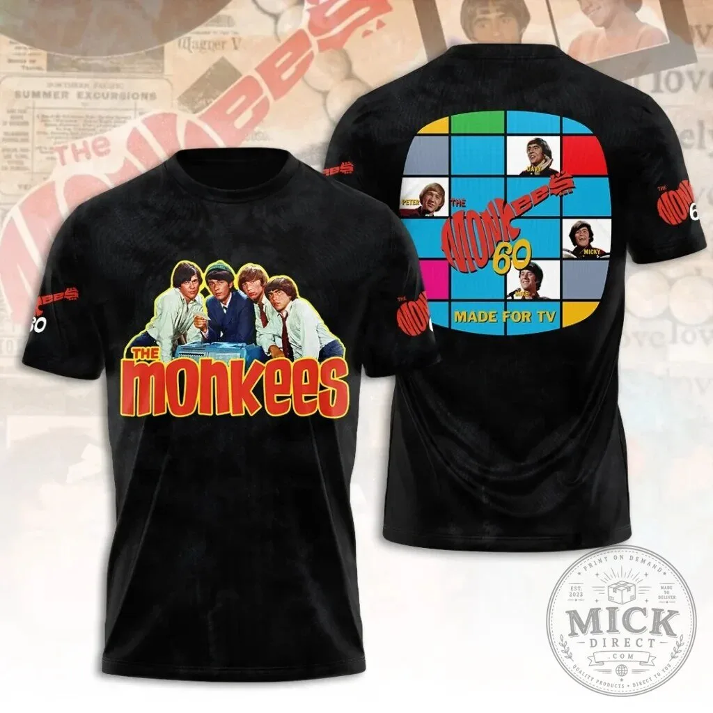 The Monkees 60s Pop Band Music Group Black T-Shirt 1 The Monkees 60s Pop Band Music Group Black T-Shirt