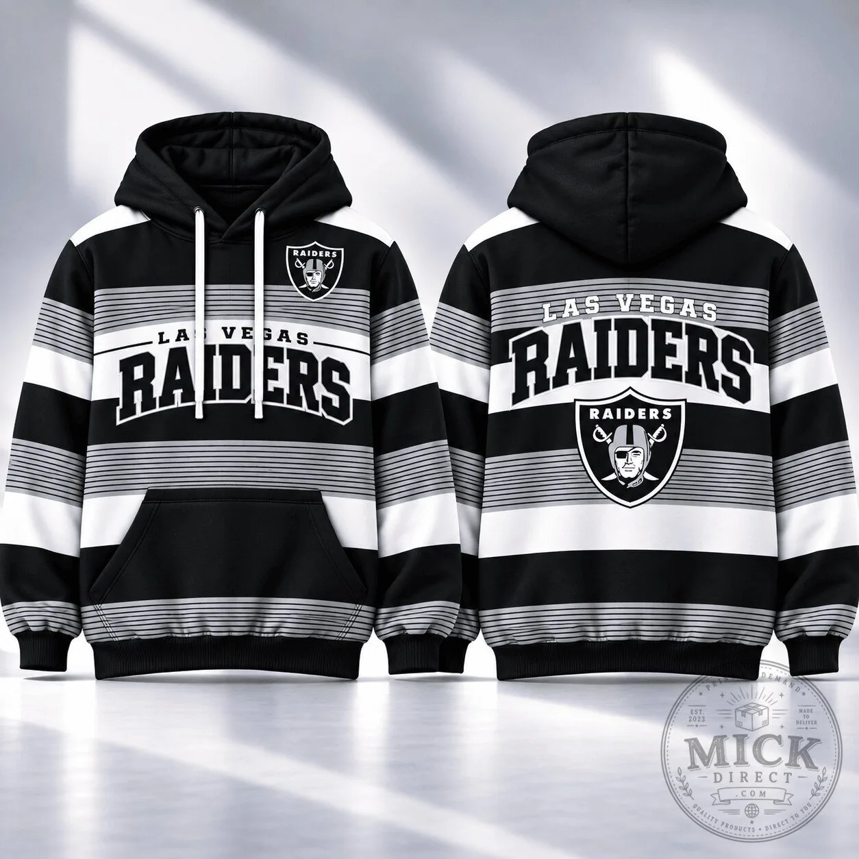 Las Vegas Raiders Black and White Stripe Team Logo Hoodie