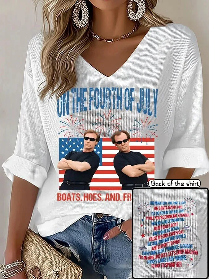 Fourth of July Step Brothers Boats Hoes and Hoes V-Neck T-Shirt