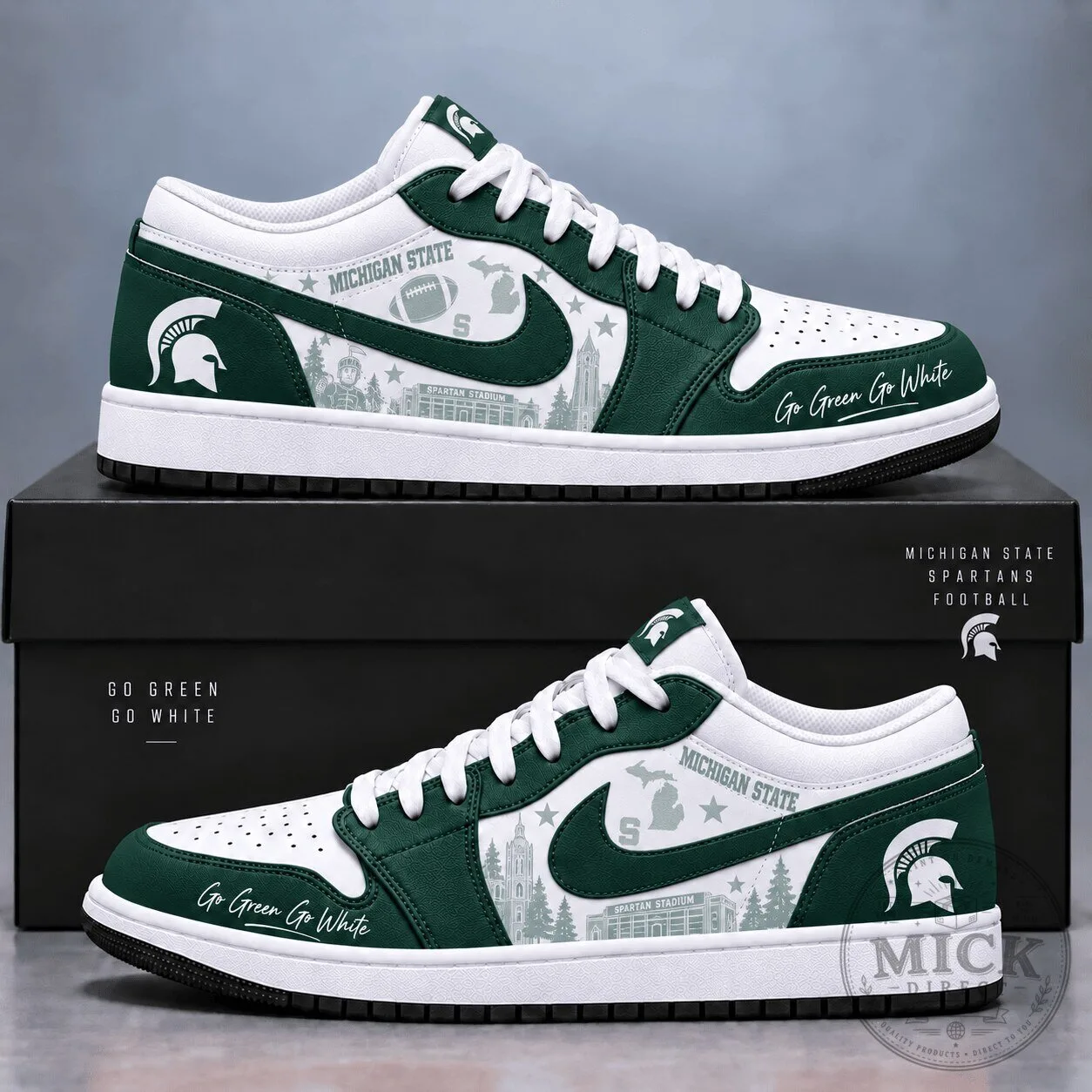 Michigan State Spartans Football Team White and Green Athletic Sneakers