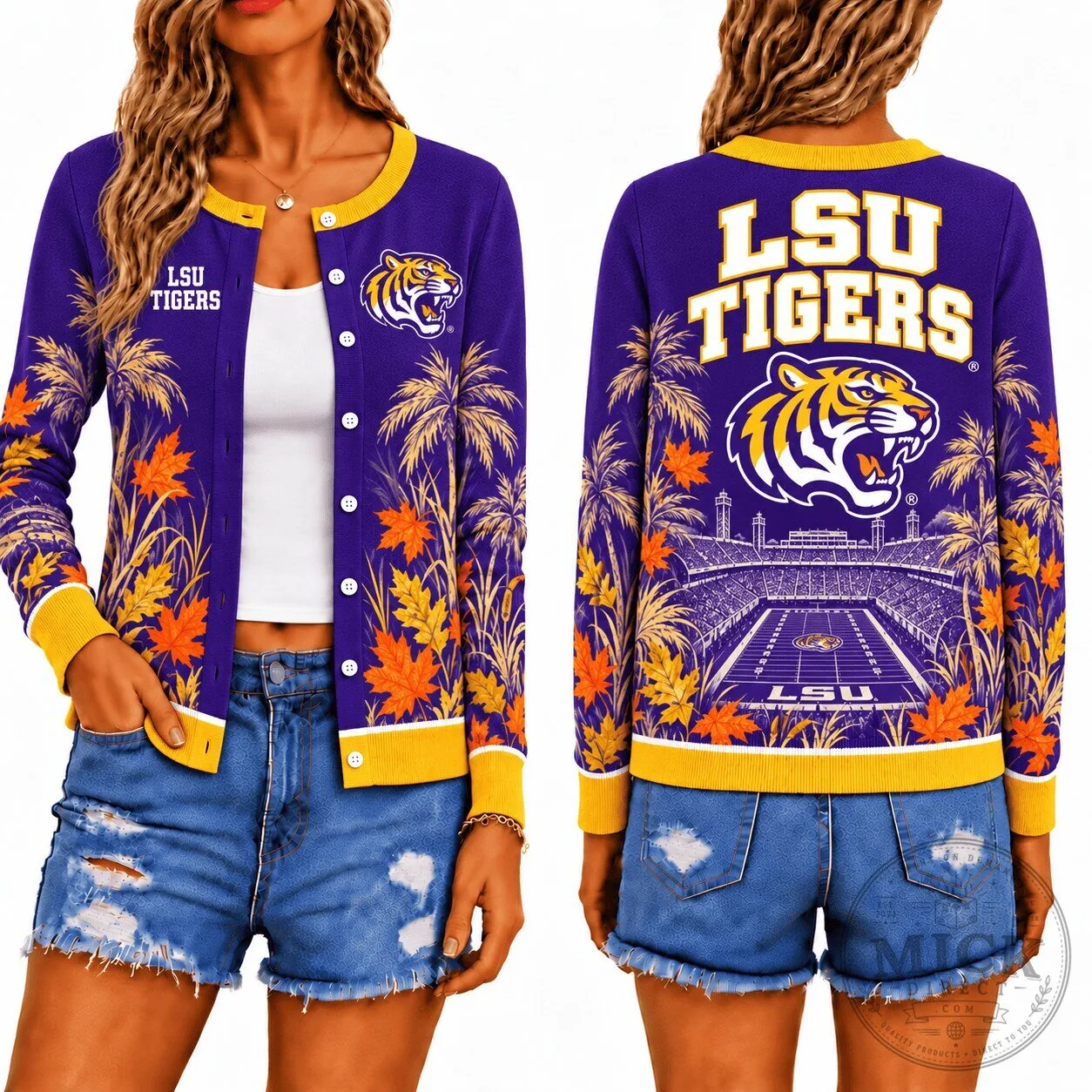 Louisiana State University Tigers Fall Season Stadium Design Cardigan