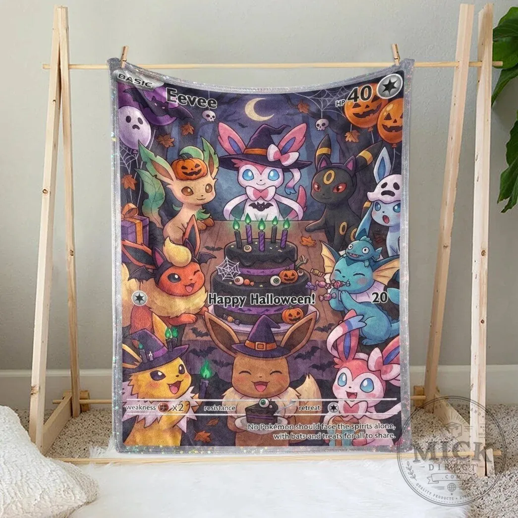 Happy Halloween Eevee Evolution Pokemon Fleece Blanket