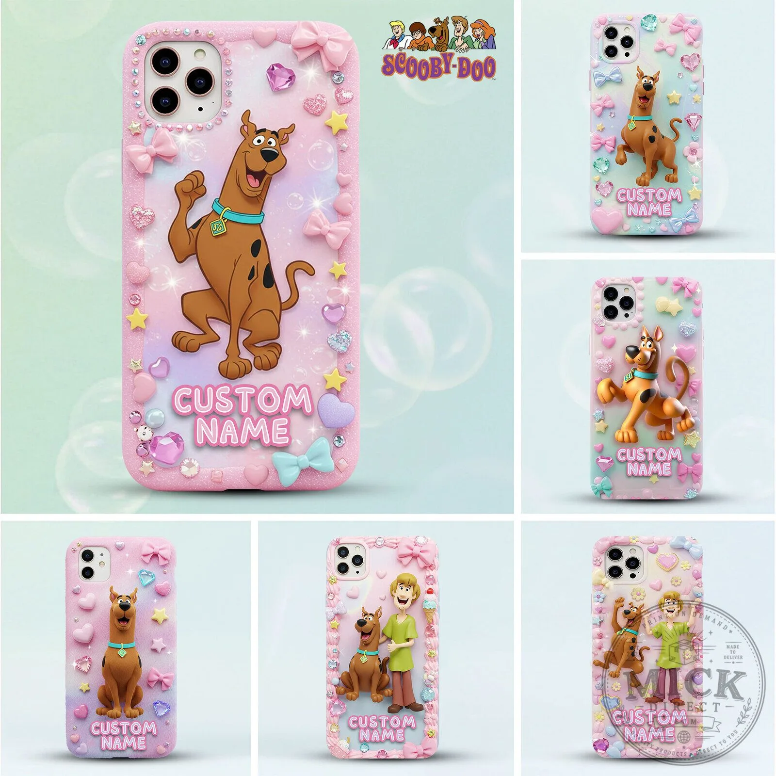 Scooby-Doo Custom Name Pink Rhinestone Bows Phone Case 1 Scooby-Doo Custom Name Pink Rhinestone Bows Phone Case