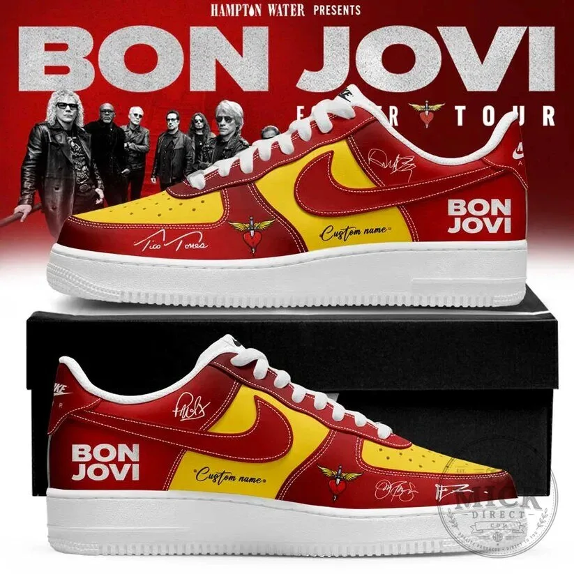 Bon Jovi Forever Tour 2026 Custom Name Red Yellow Sneakers