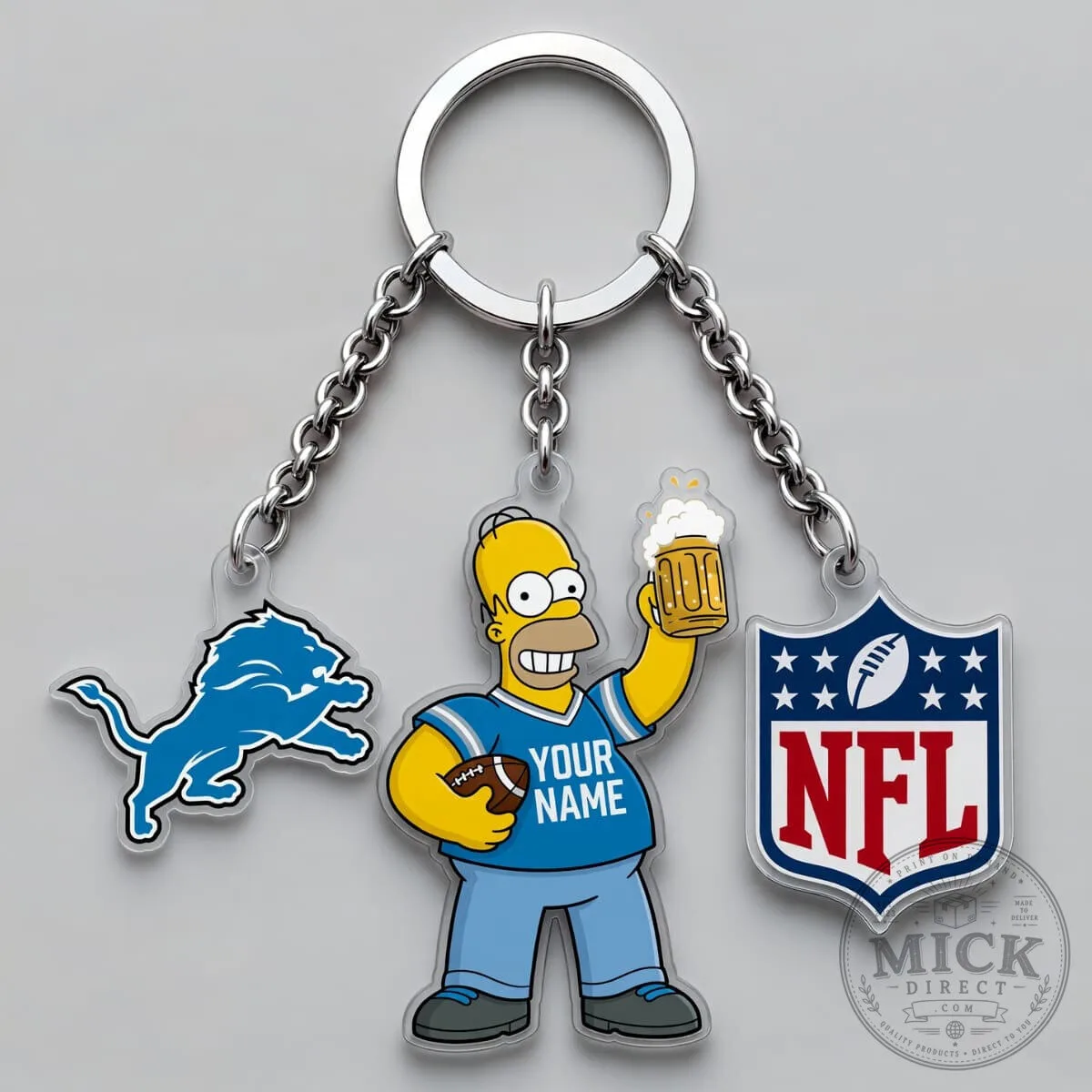 Detroit Lions Homer Simpson NFL Football Triple Charm Keychain