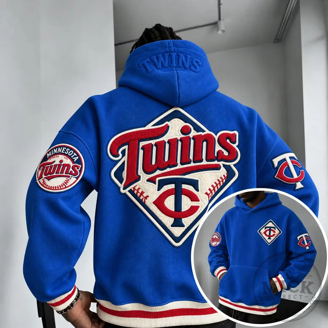 Embroidered Blue Hoodie Featuring Minnesota Twins Baseball Team Logo