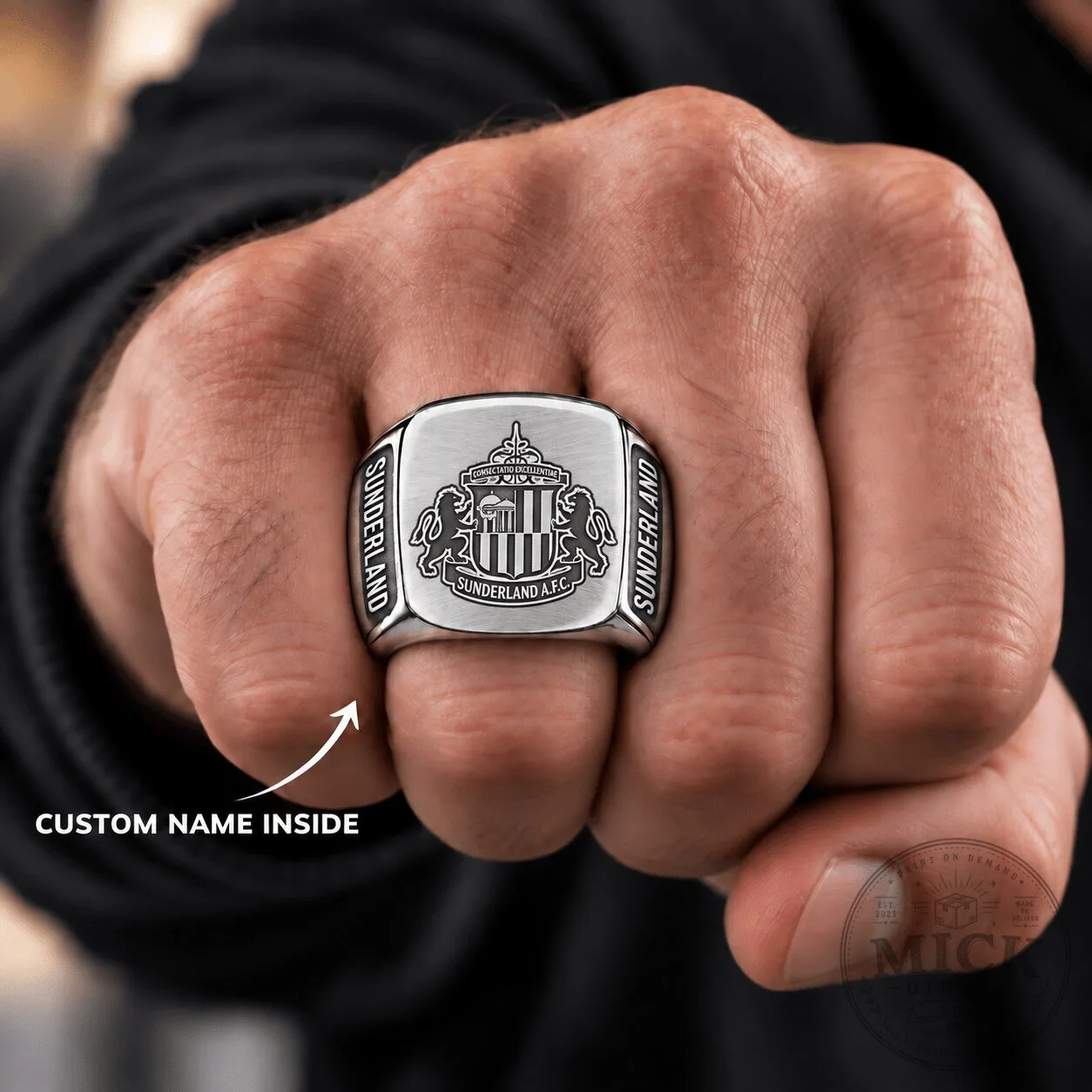 Sunderland Football Club Engraved Silver Ring for Men