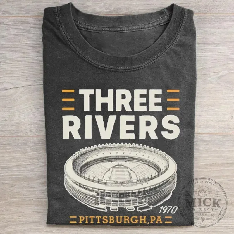 Pittsburgh Football Three Rivers Stadium 1970 Retro Graphic T-Shirt