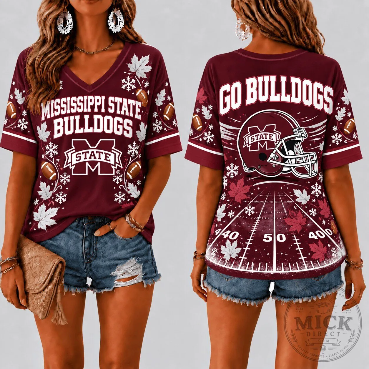 Mississippi State Bulldogs Football Fall Season V-Neck T-Shirt