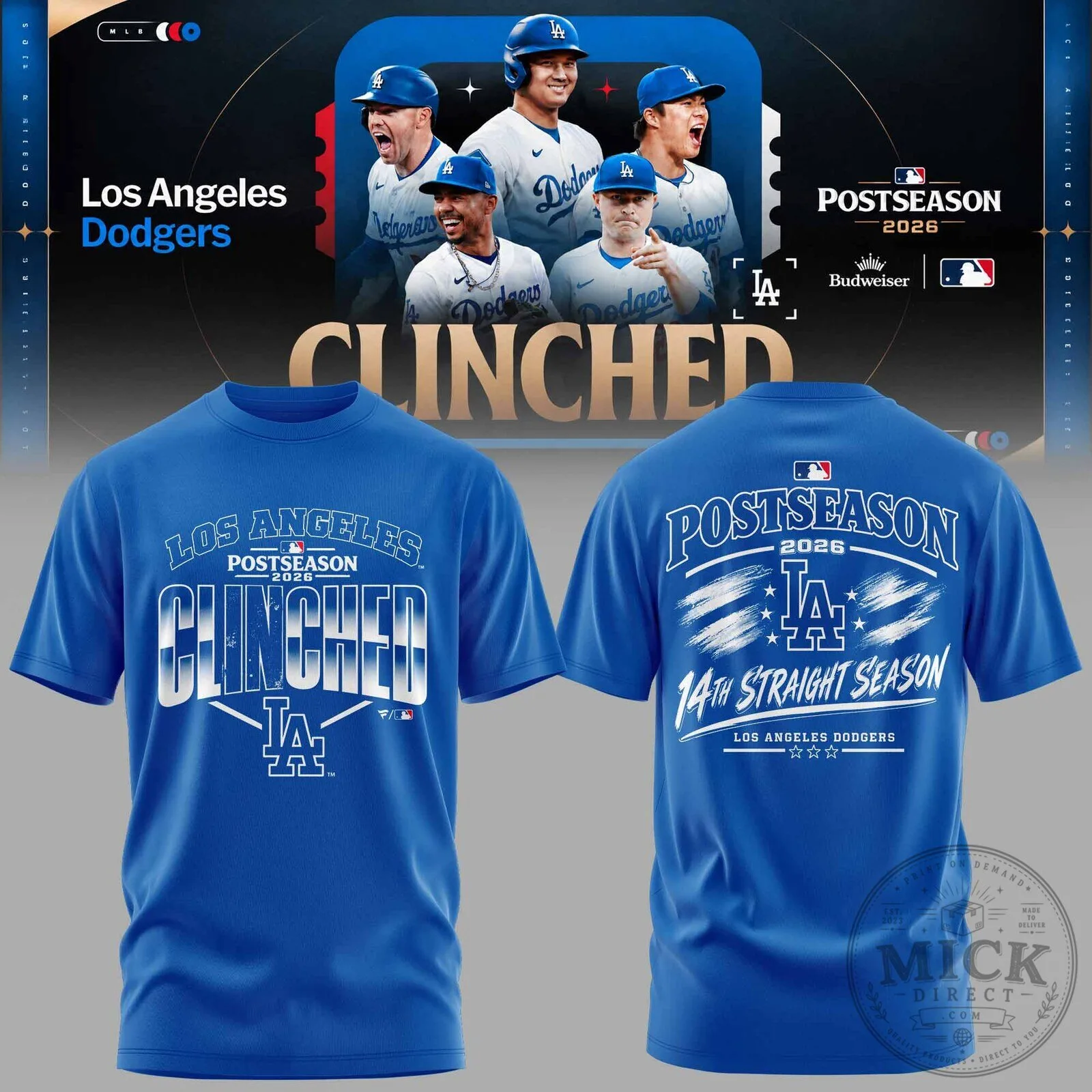 Los Angeles Dodgers T-Shirt for 2026 Postseason - Celebrating 14th Consecutive Season