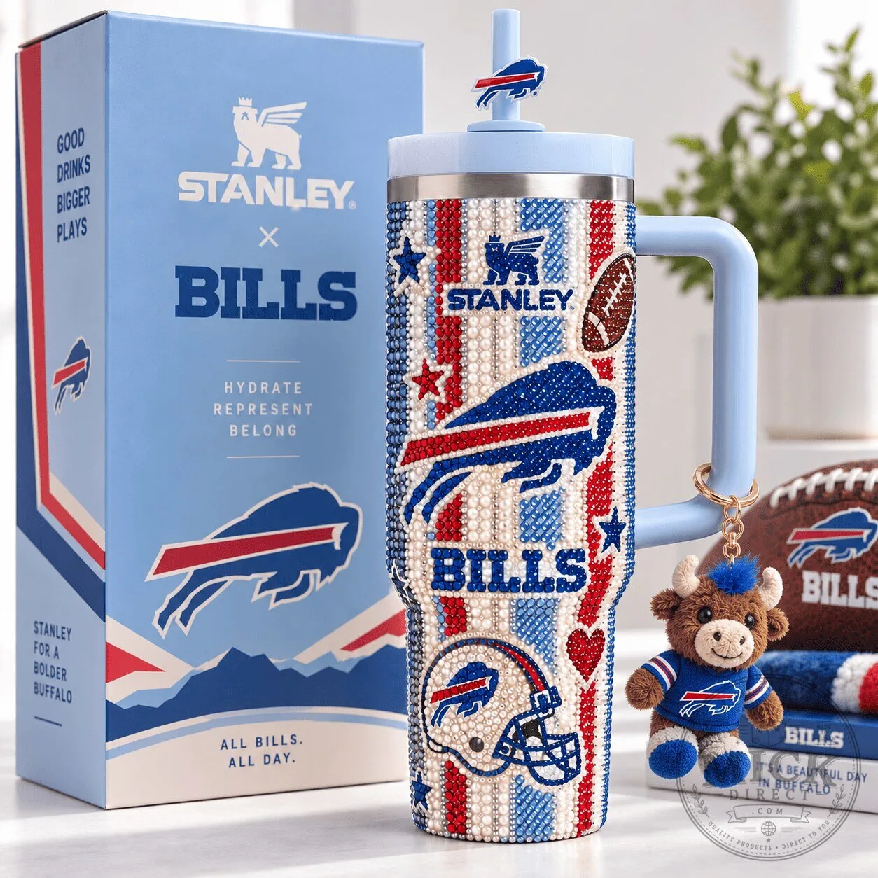 Buffalo Bills Stanley Tumbler With Handle Rhinestone Design 40oz