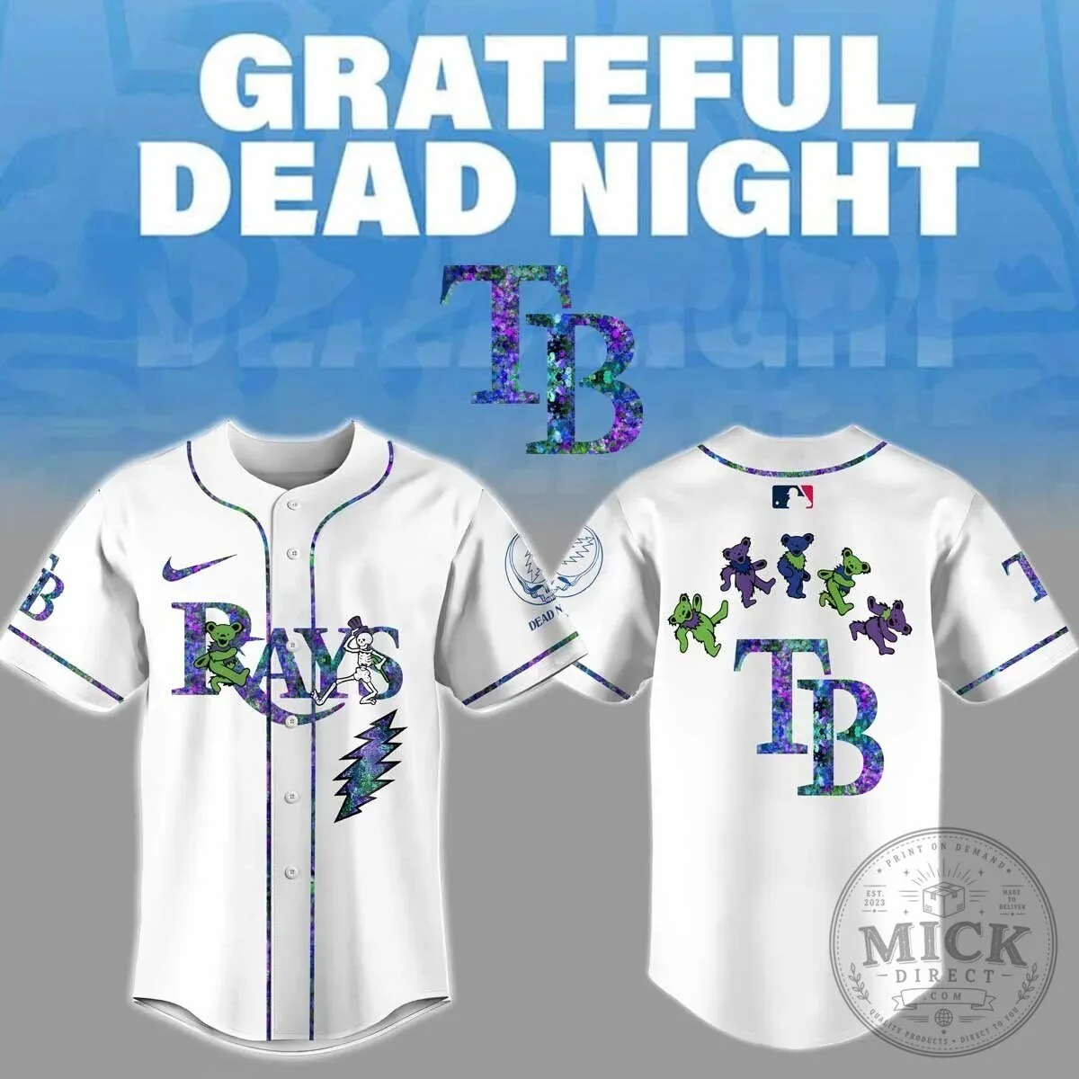 Tampa Bay Rays Grateful Dead Night Baseball Jersey Limited Edition