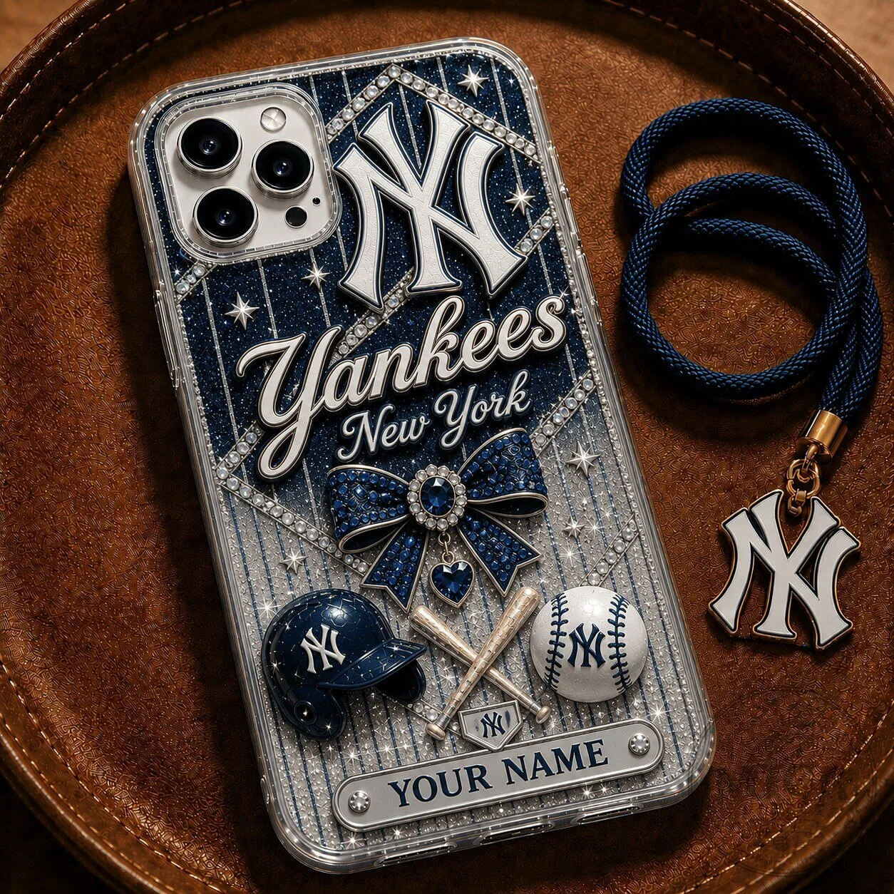 New York Yankees MLB Baseball Bling Phone Case with Custom Name