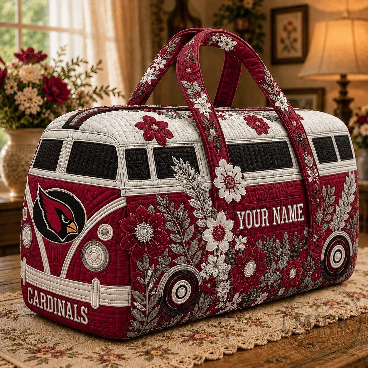 Arizona Cardinals Floral Volkswagen Bus Quilted Duffle Bag