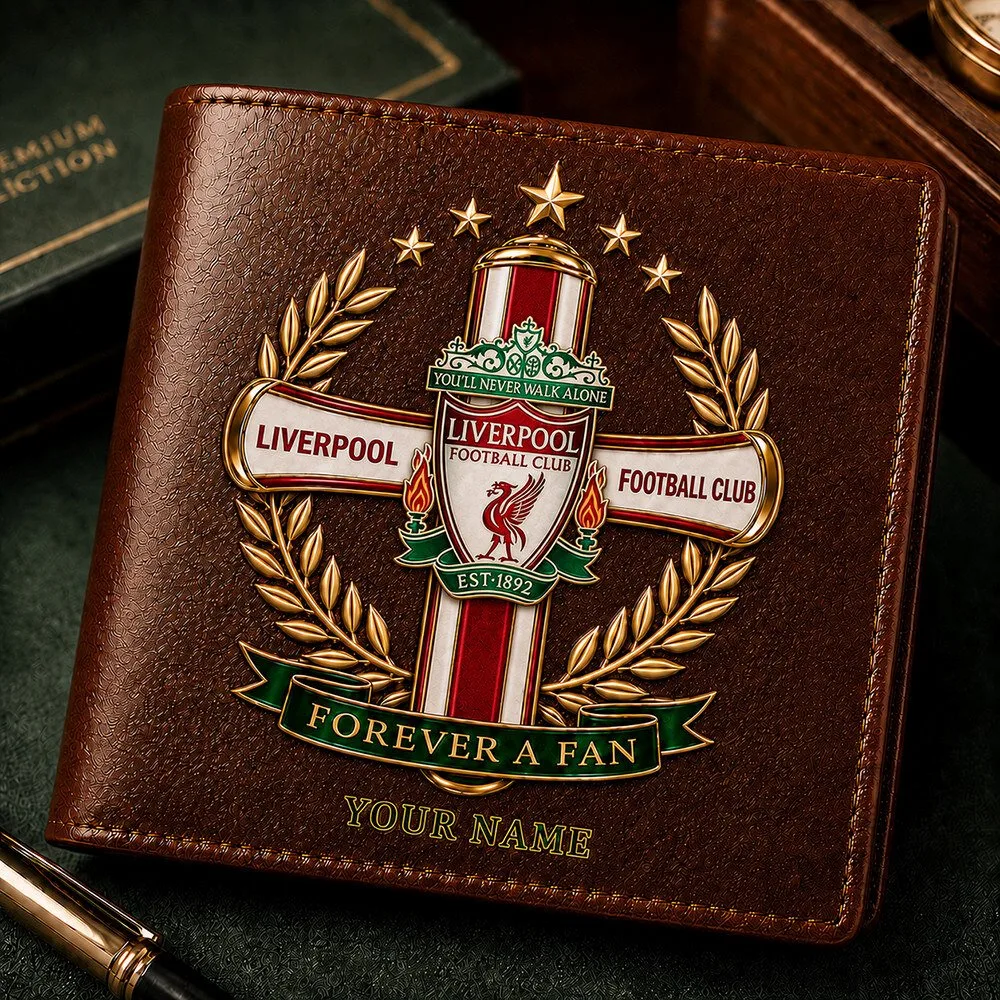 Liverpool Football Club You Will Never Walk Alone Brown Leather Wallet
