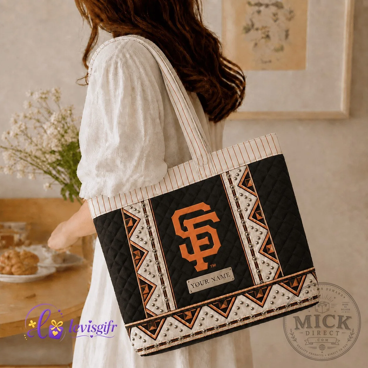 San Francisco Giants Baseball Team Personalized Quilted Tote Bag for Women