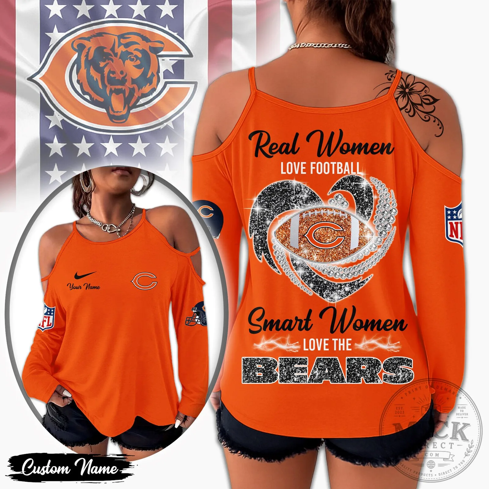 Chicago Bears Real Women Love Football Smart Women Love The Bears Long Sleeve T-Shirt