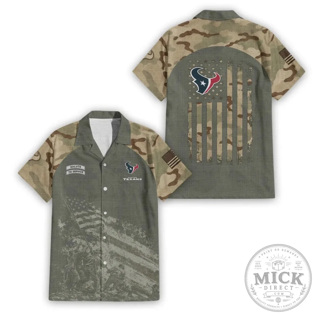 Houston Texans Salute To Service Camouflage American Flag Hawaiian Shirt Houston Texans Salute To Service Camouflage American Flag Hawaiian Shirt