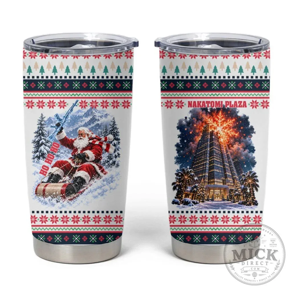 Christmas Nakatomi Plaza Santa Ho Ho Ho Explosion Ugly Sweater Tumbler