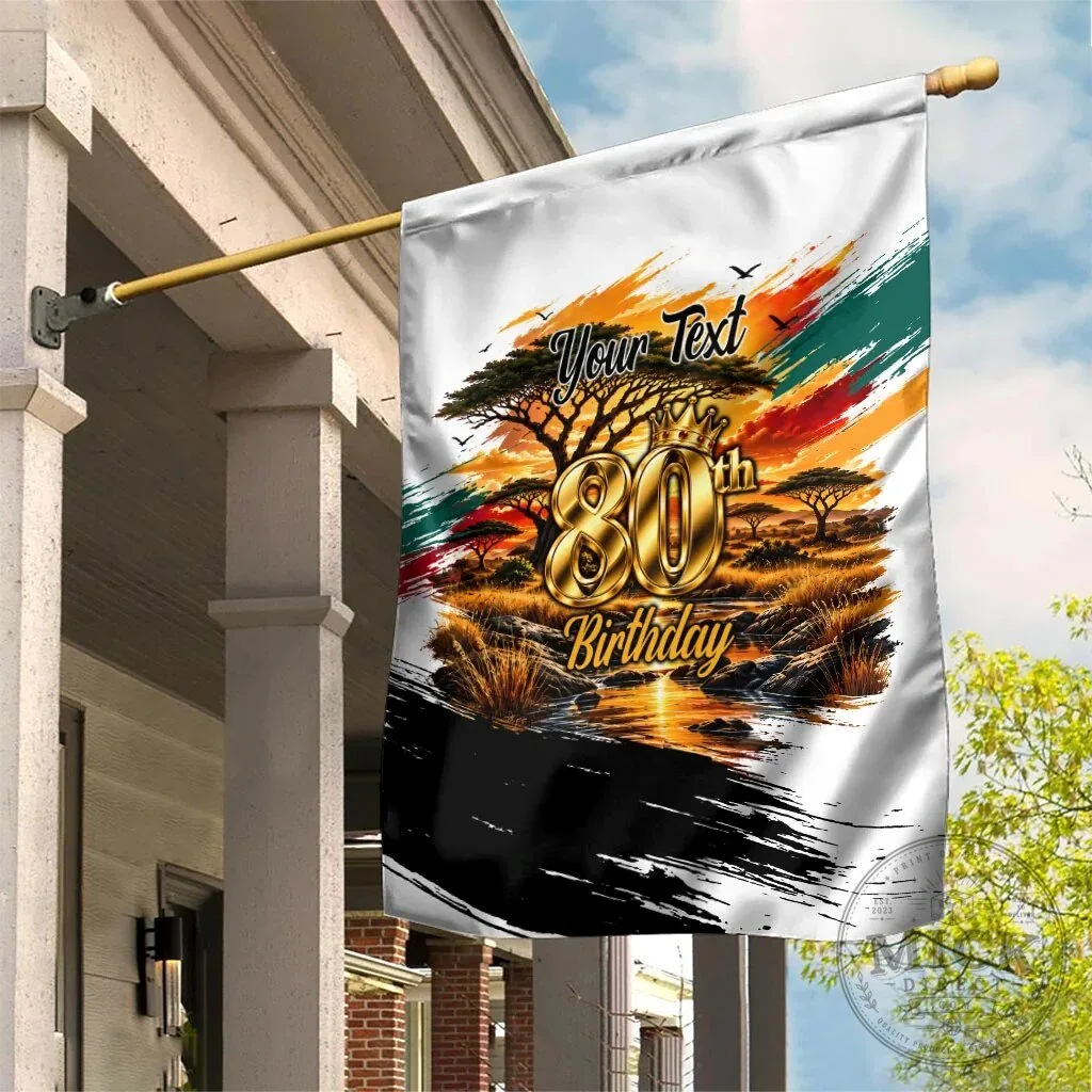 Personalized 80th Birthday African Safari Sunset Savanna Landscape Garden Flag