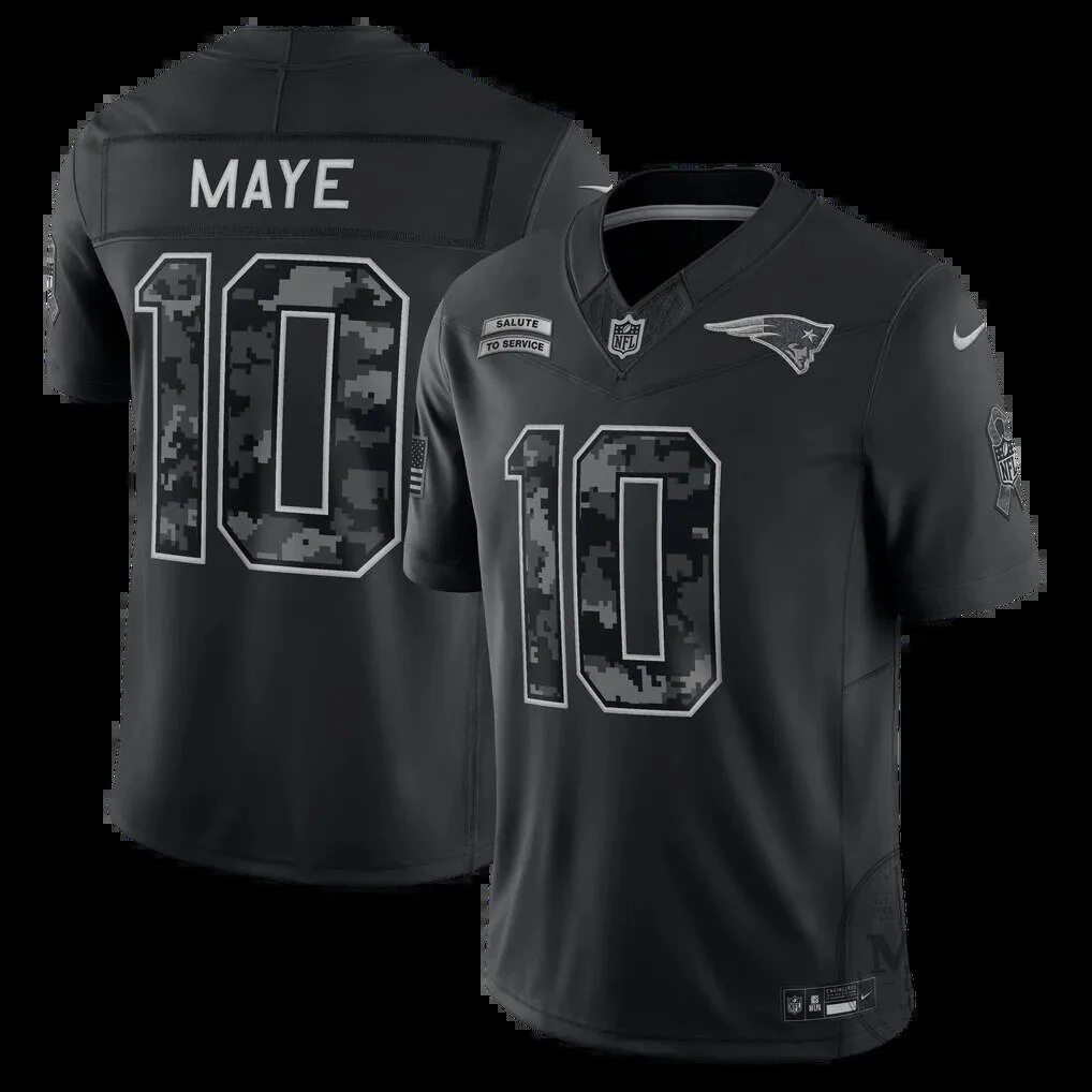 Drake Maye New England Patriots Black Salute To Service Football Jersey