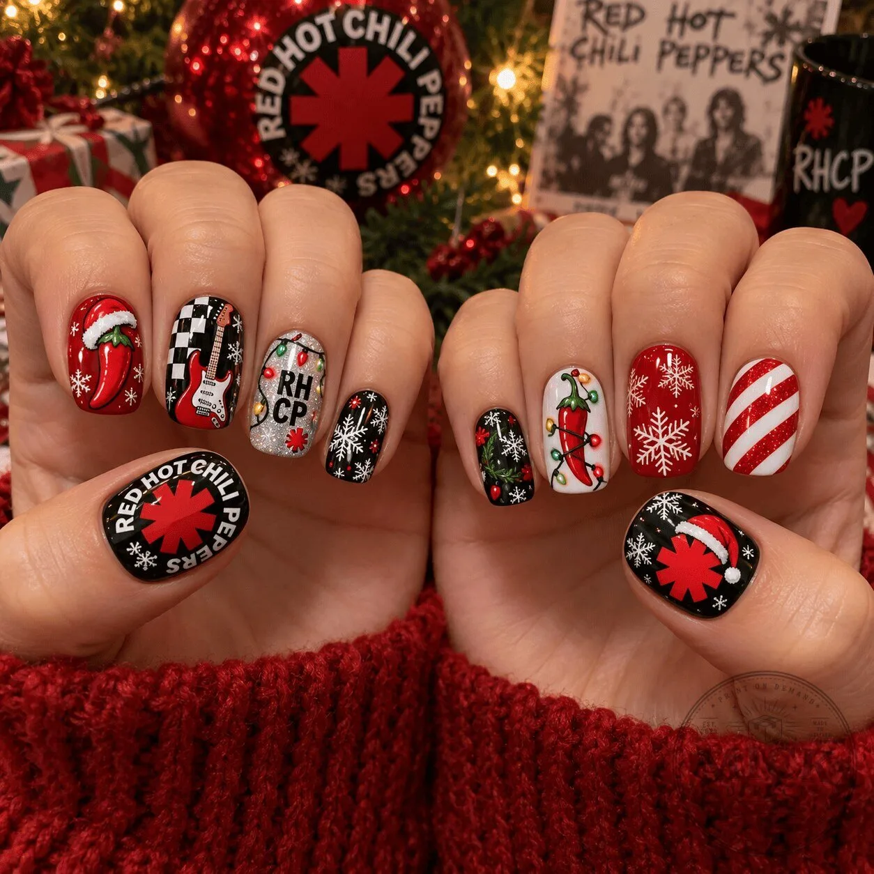 Red Hot Chili Peppers Christmas Holiday Press On Nail Set