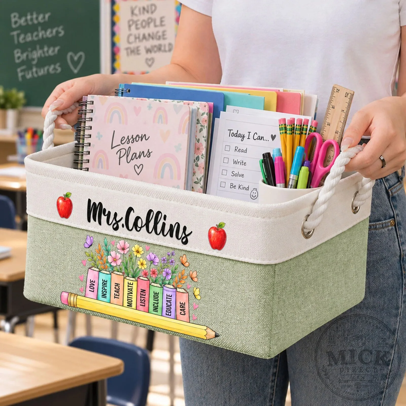 Personalized Teacher Wildflower Books Design Storage Basket for Classroom Organization 1 Personalized Teacher Wildflower Books Design Storage Basket for Classroom Organization
