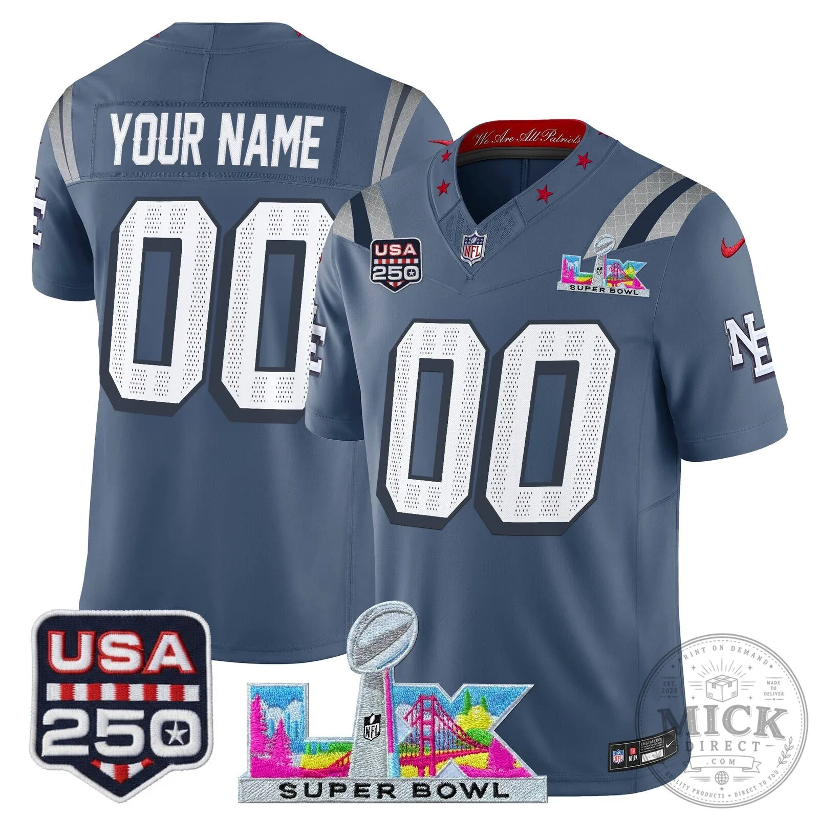 New England Patriots Super Bowl LX 250th Anniversary Custom Football Jersey