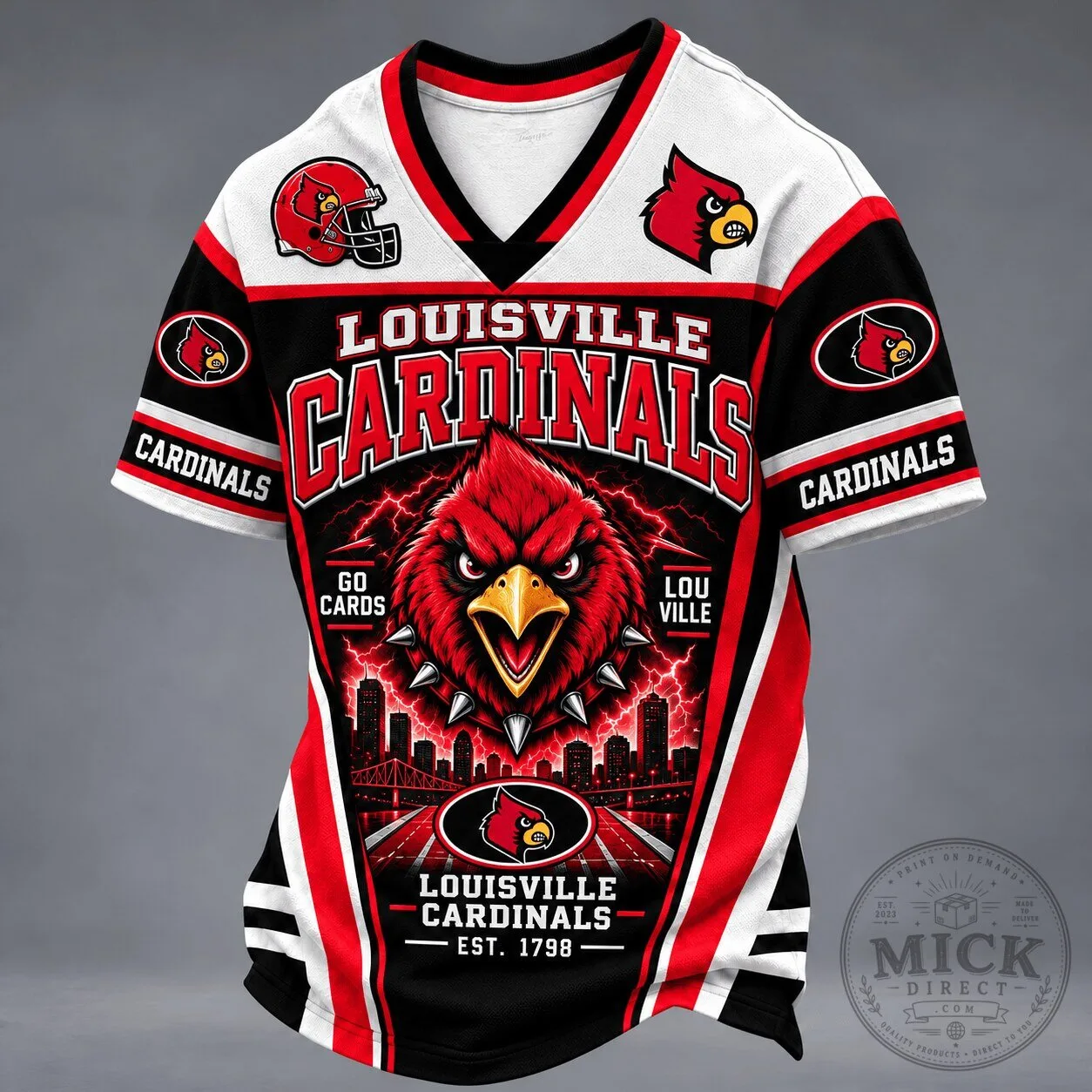 Louisville Cardinals Mascot Spirit V-Neck Premium Football Jersey
