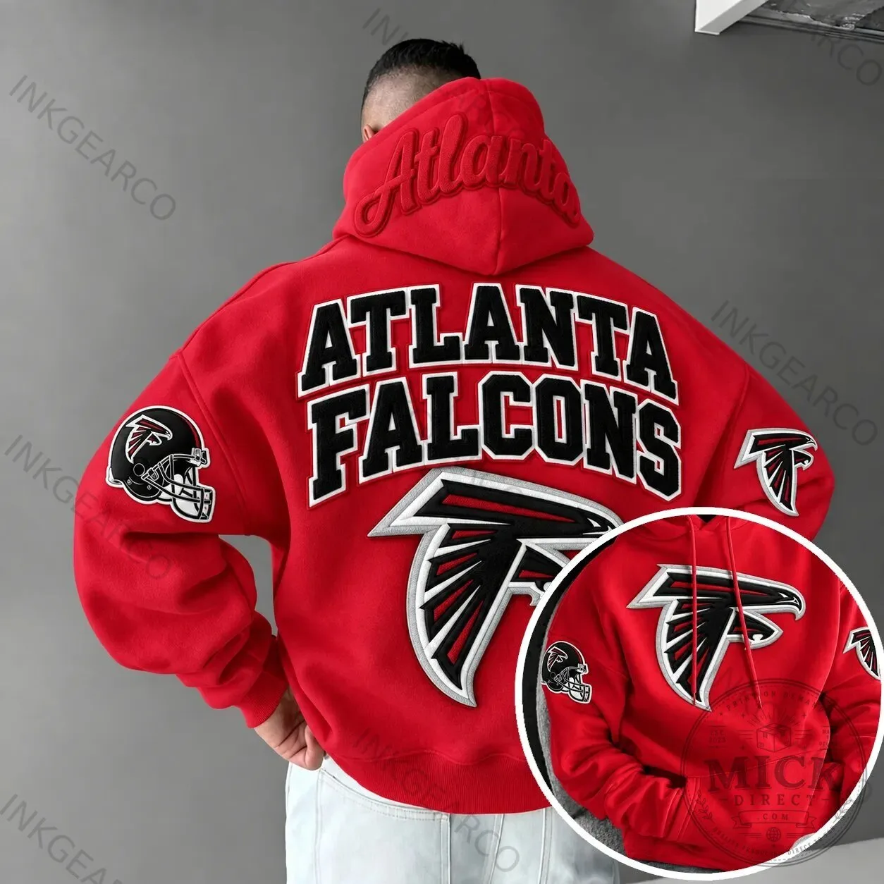 Atlanta Falcons Embroidered Logo Red Fan Apparel Hoodie