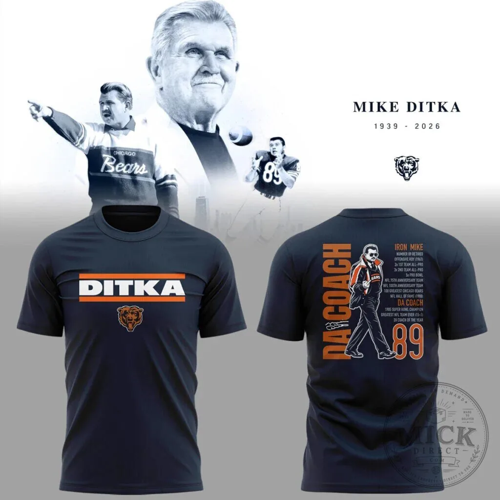 Chicago Bears Legend Mike Ditka Black Tee with Graphic Design
