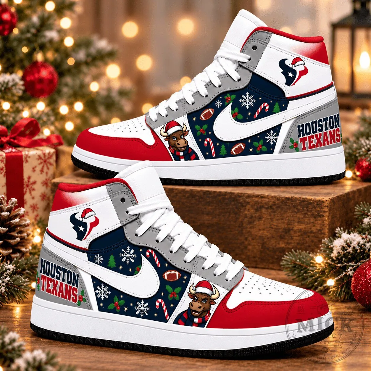 Houston Texans Christmas Holiday Air Jordan 1 High Top Shoes