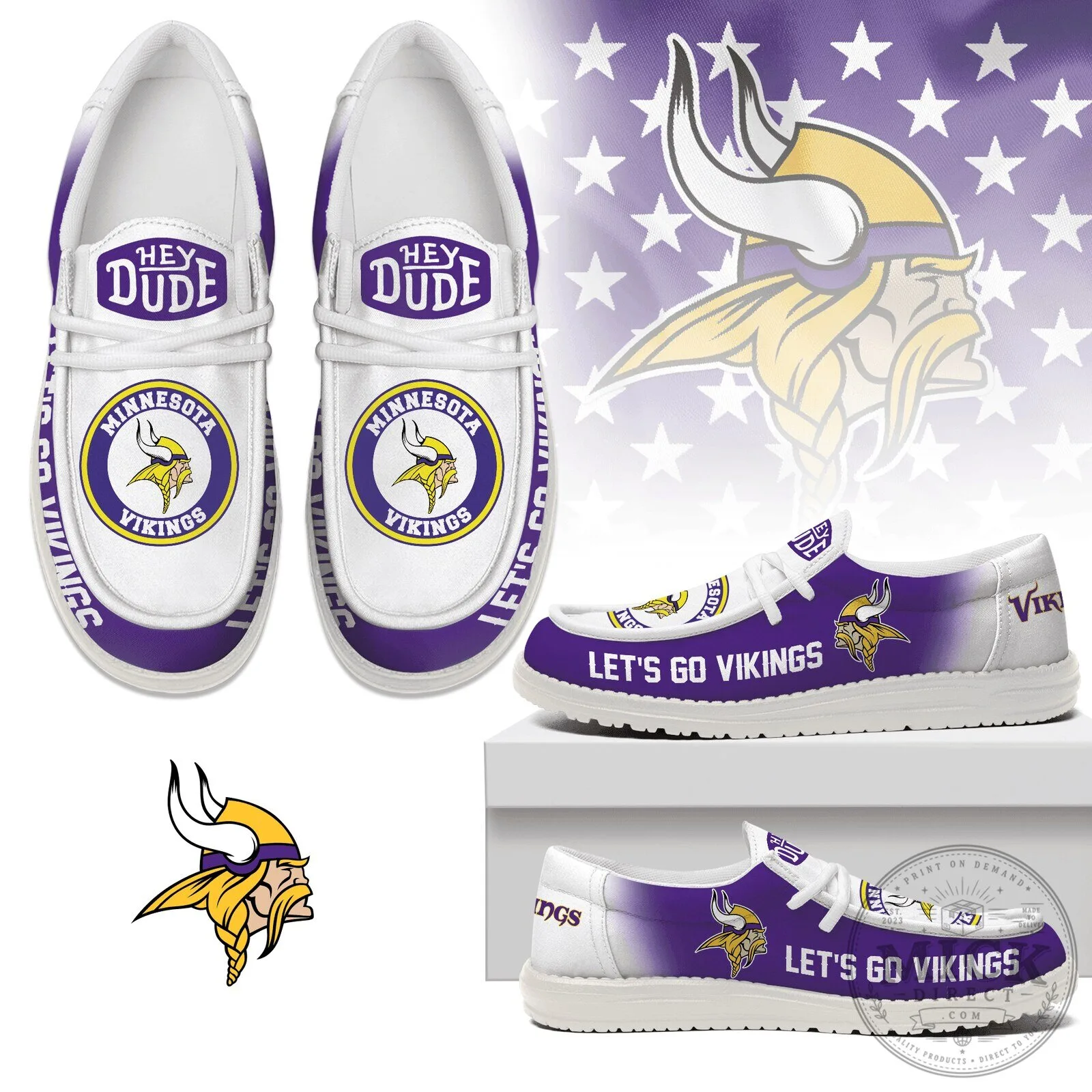 Minnesota Vikings Hey Dude Style Shoes - Football Team Fan Footwear