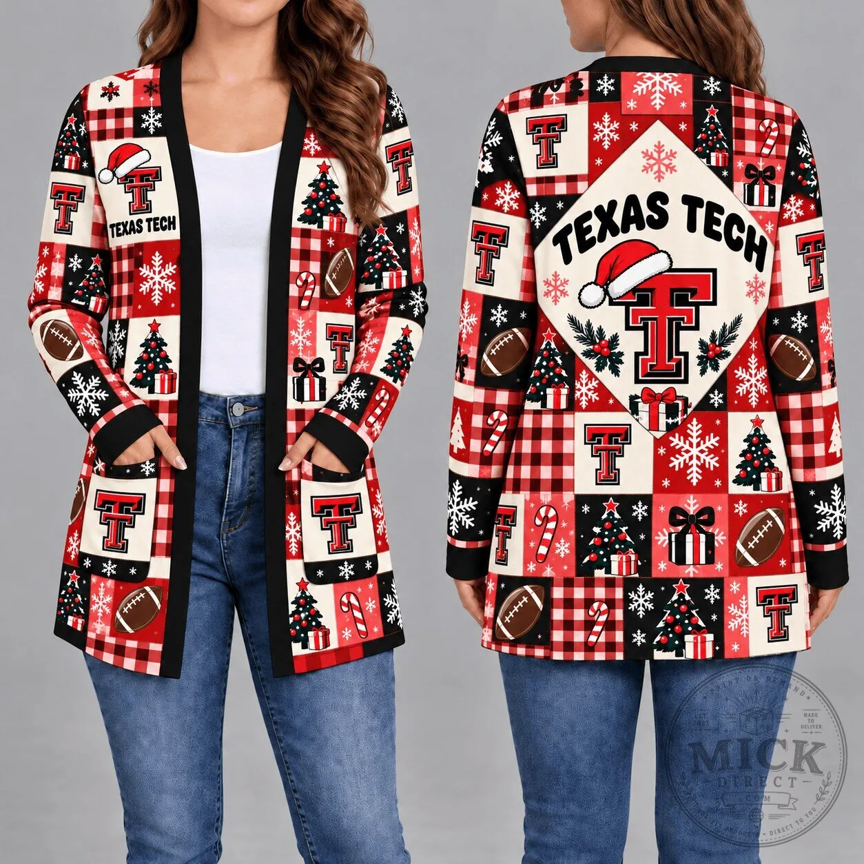 Texas Tech Red Raiders Christmas Patchwork Holiday Women's Cardigan Sweater