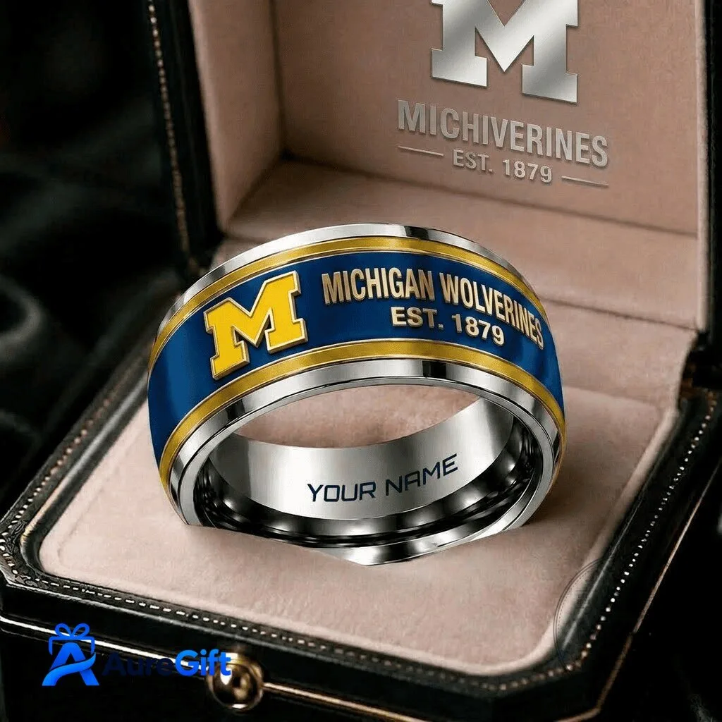 Michigan Wolverines Personalized University Team Logo Stainless Steel Ring 1 Michigan Wolverines Personalized University Team Logo Stainless Steel Ring