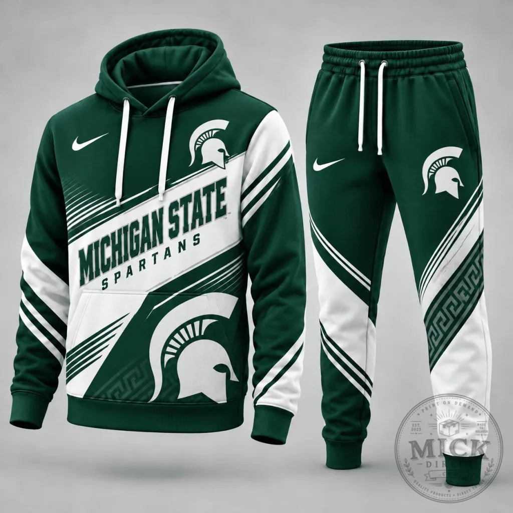 Michigan State Spartans NCAA Team Logo Green and White Athletic Hoodie Michigan State Spartans NCAA Team Logo Green and White Athletic Hoodie