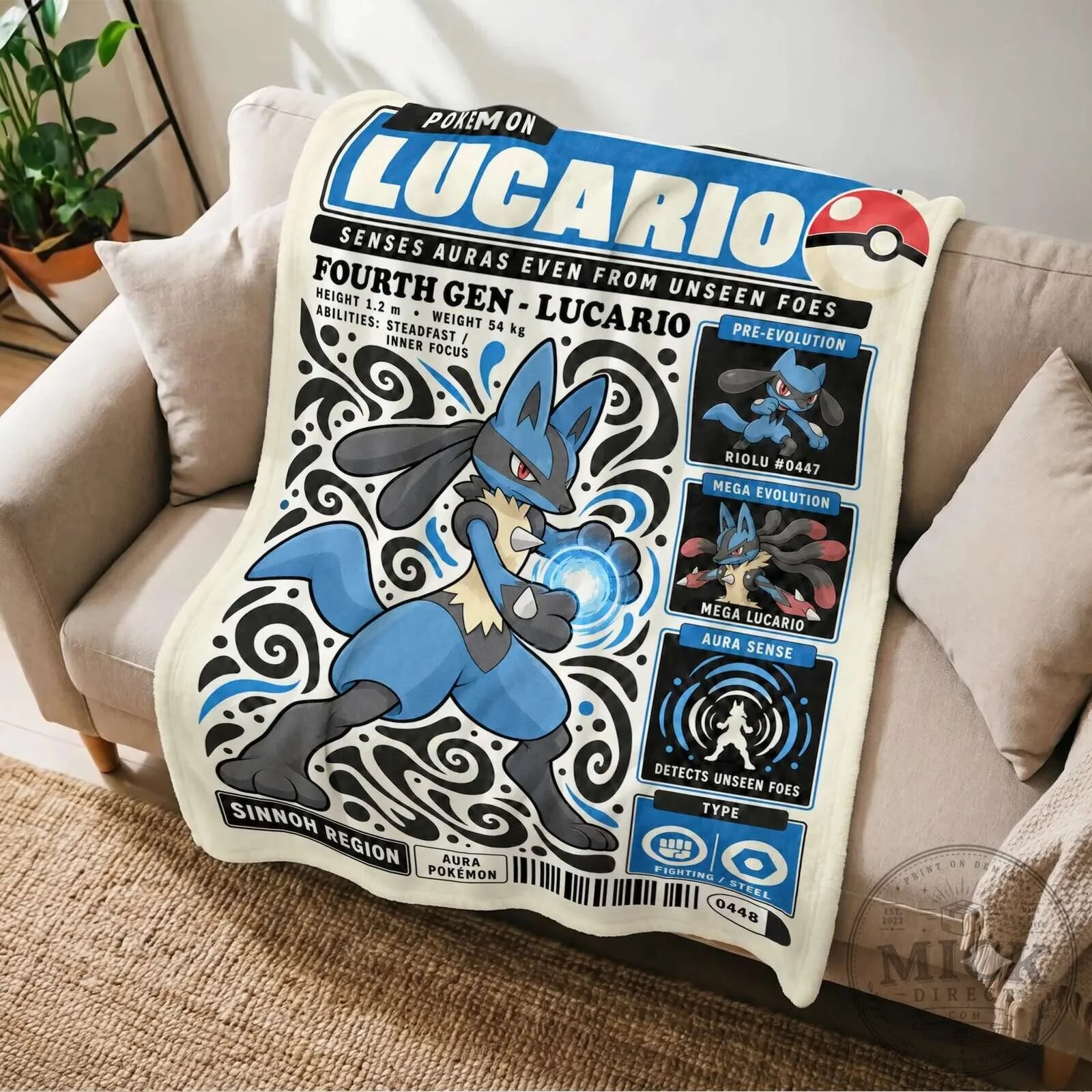 Pokemon Lucario Evolution Character Art Fleece Blanket