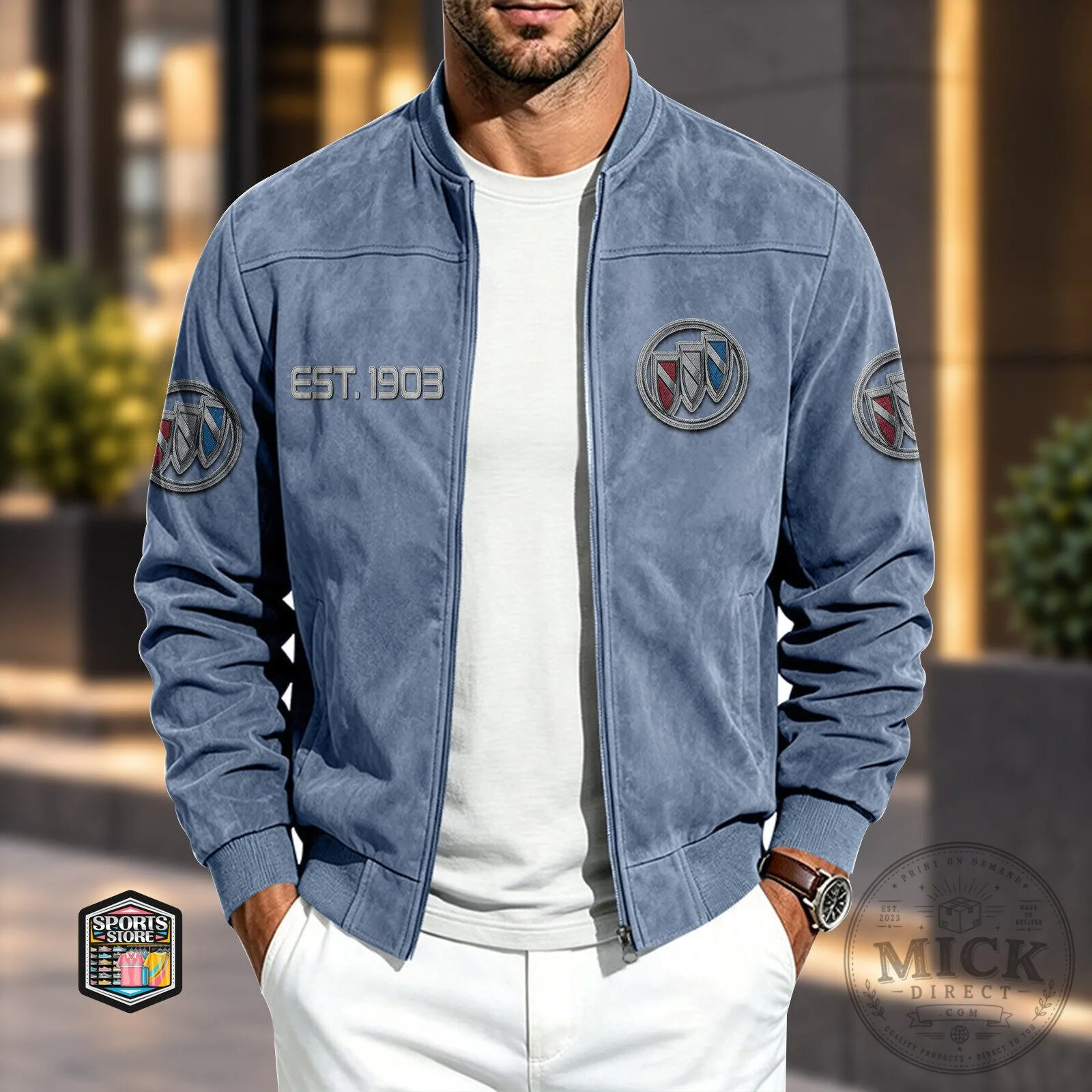 Buick Motors Established 1903 Logo Bomber Jacket for Men