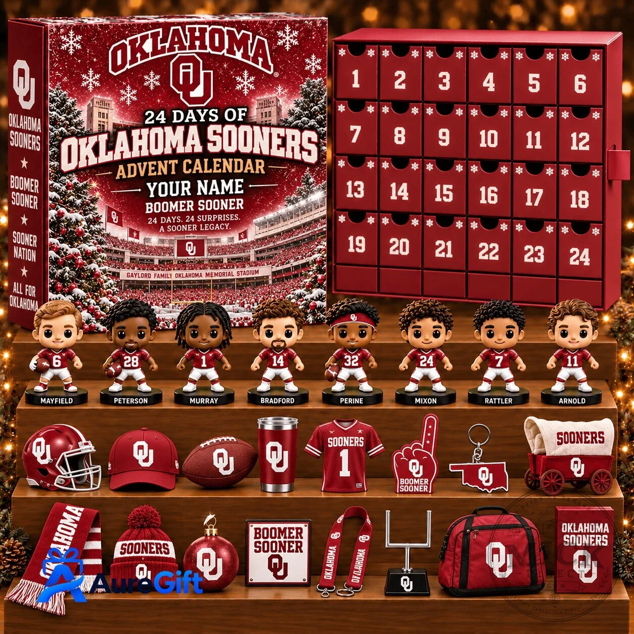 Oklahoma Sooners Personalized 24 Day Advent Calendar with Collectibles