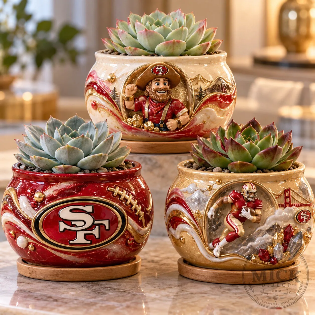San Francisco 49ers Football Team Succulent Planter Pot Set of Three
